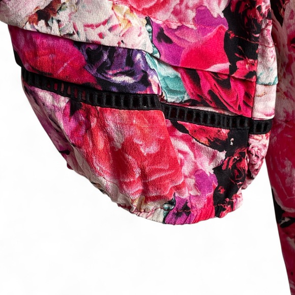 Vanessa Virginia Pink Rose Peasant‎ Blouse 100% Silk Medium Print Anthropologie - Picture 7 of 12